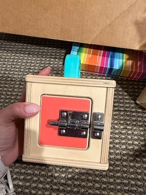 Wooden Montessori Latch Box - Orange & Natural